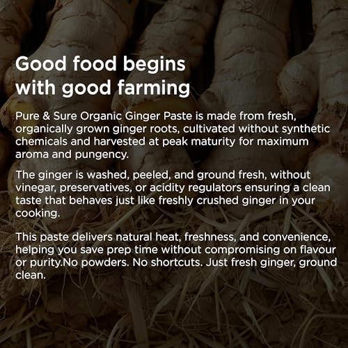 Image of Pure & Sure Organic Ginger Paste 150G | 100% Fresh Adrak Chutney | Naturally Processed & Thick | Homemade Taste & Quality for Cooking | No Additives & Chemical
