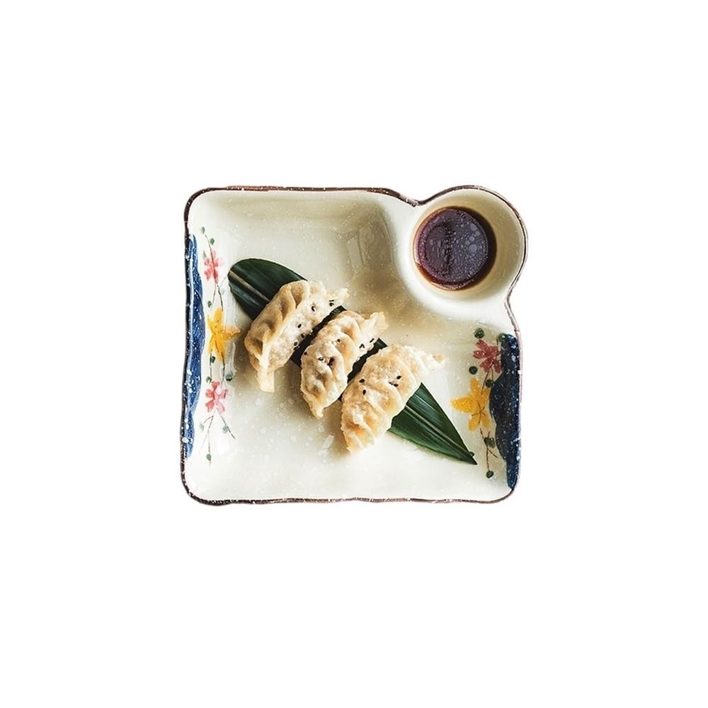 GFHTRELY Dinner Tray Japanese Creative Ceramic Dumpling Plate Household Plate Dumpling Plate Vinegar Plate Snack Plate Dinner Plate(B)