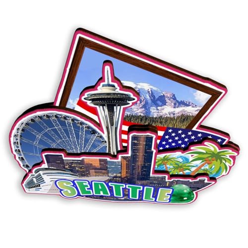 Imán decorativo de madera para viaje a Seattle miniatura 3
