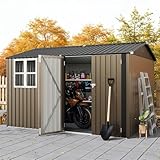 10x8 FT Outdoor Storage Shed, 450 Cu Ft Weather Resistant Garden Shed with Gable Roof & Grid Window, Multi-Use Shed for Bikes, Lawn Mowers, Patio Supplies & Pet Shelter