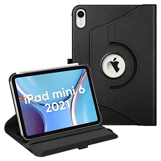 Fintie Rotating Case for iPad Mini 6 2021-360 Degree Swiveling Stand Protective Back Cover, Auto Wake/Sleep Feature for iPad Mini 6th Generation 8.3 Inch, Black