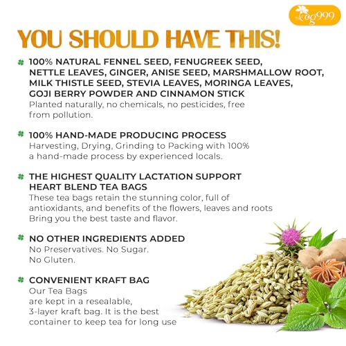 Image of TOG999 Premium 30 Tea Bags Lactation Support Tea, Breastfeeding Blend for Nursing Moms & Postpartum Wellness, with Fenugreek, Fennel, Nettle, Milk Thistle, Moringa, 100% Natural, Caffeine Free, NonGMO
