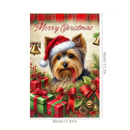 Image of BlissYard Christmas Yorkshire Terrier Garden Flag 12x18 Inch Polyester