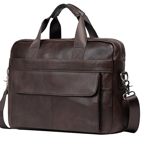 BTDAO Maletín de cuero para laptop de 15 pulgadas, bolso bandolera para el trabajo, bolso cruzado para viajes de negocios, para hombres, padre y marido, Cfc-marrón, 15 ZOLL