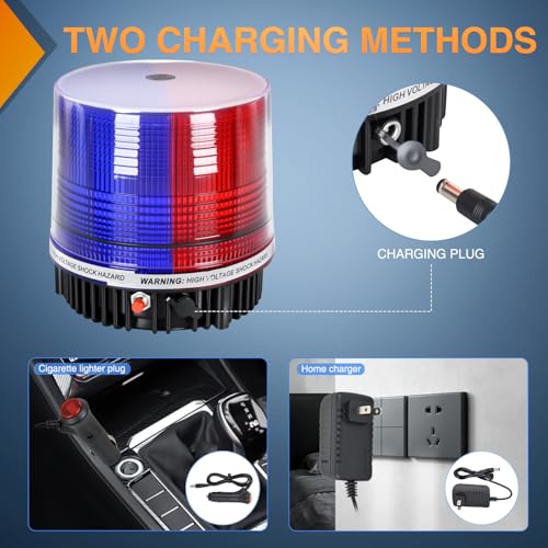 Image of Nilight 18LED Strobe Lights Red Blue Wireless Rotating Beacon Light | Emergency Safety Flashing Light with Magnetic Base Mount Two Types of Plugs for Vehicle UTV Truck Forklift Tractor Snow Plow