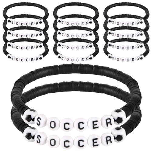 NQEUEPN 14pcs Soccer Bracelets, Football Sports Bracelets Stackable Clay Beaded Soccer Charm Bracelets Party Favors Jewelry Sport Bracelets for Sport Enthusiasts