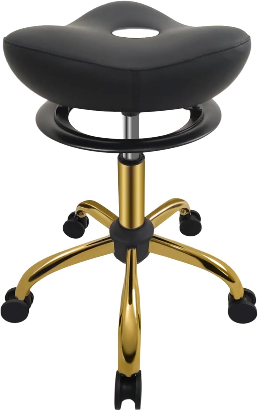 Rolling Stools with Wheels, Adjustable Height Salon Stool with Tangle-Free Hair Roller, Rolling Stools Chair for Salon, Bar, Home, Office, Tatoo, Medical, Massage (Gold)
