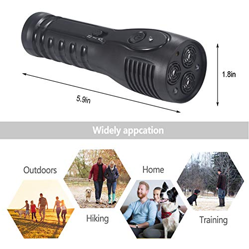 PetUlove Handheld Ultrasonic Dog Repeller, Dog Bark Deterrent Rechargeable with LED Flashlight Infrared Anti Barking Device Good Behavior Dog Training (Black)