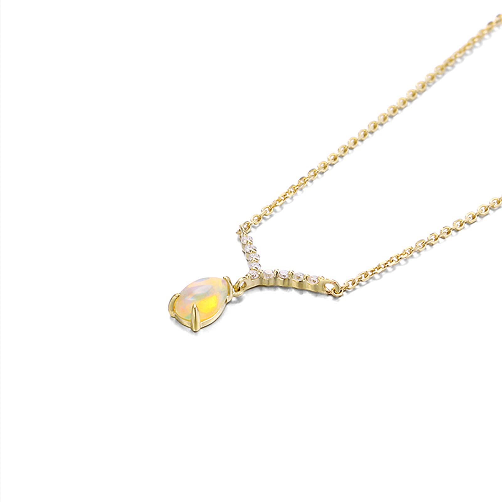 Epinki Collana Ciondolo, Collana Donna Oro 18K Lacrima Opale Multicolore con Diamante Bianco Rotonda Gioielli Catena 45CM