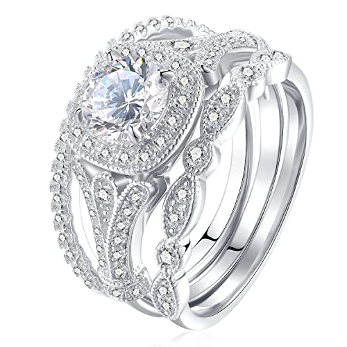 Ensemble d'alliances rondes en argent 925 et zircone pour femme taille 6 à 10
