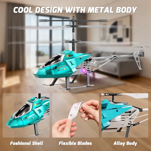 Image of XIKOTEC Remote Control Helicopter, RC Helicopter Toy for Kids, 2.4GHz RC Plane with LED Lights, RC Flying Toy, Easy to Fly Indoor /Outdoor, Gifts Toys for Kids Beginners 8+ (Blue)