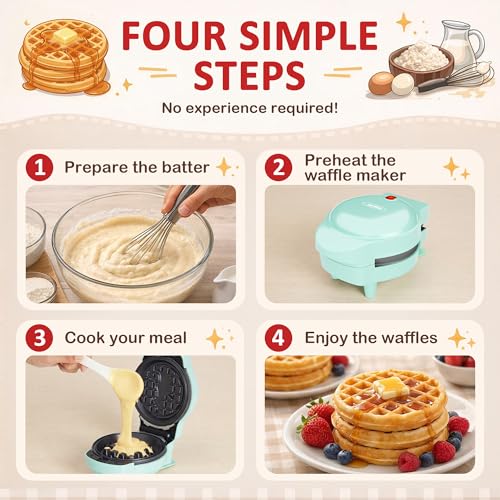 Sunvivi 4" Kids Mini Waffle Maker - Waffle Iron with 6PCS Removable Plates - image 4