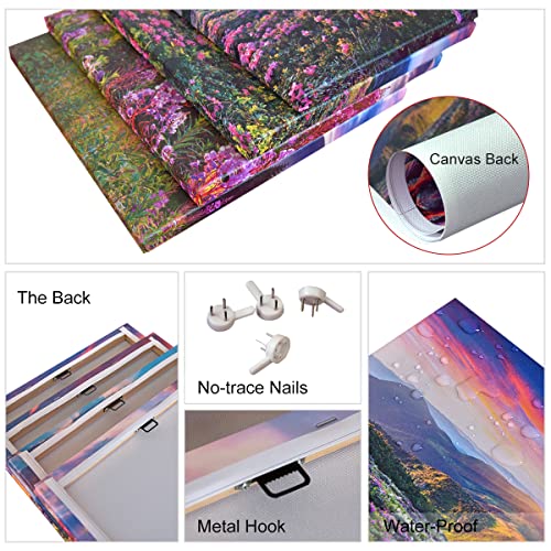 Noah Art-Modern Landscape Art Print Posters, Sun Light Over Mountains Wall Art Pictures Of Flowers On Canvas Print, 4 Piece Sunrise Canvas Art Ready To Hang Outdoor Wall Art For Bathroom Wall Decor #TOP4