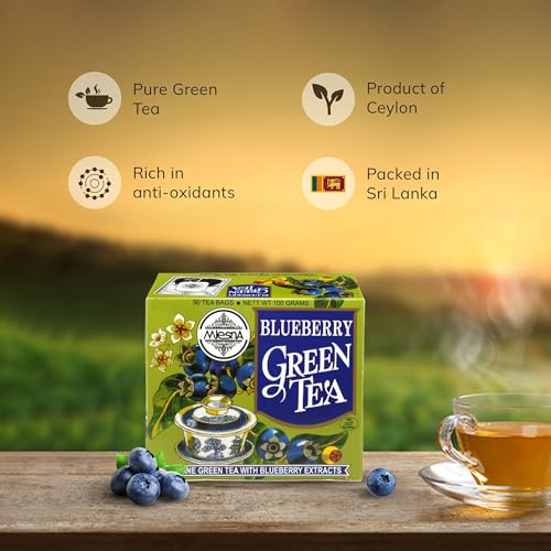 Image of Mlesna Blueberry Green Tea 100g | 50 Foil-Wrapped Tea Bags | Pure Ceylon Green Tea | Rich in Antioxidant | Imported from Sri Lanka