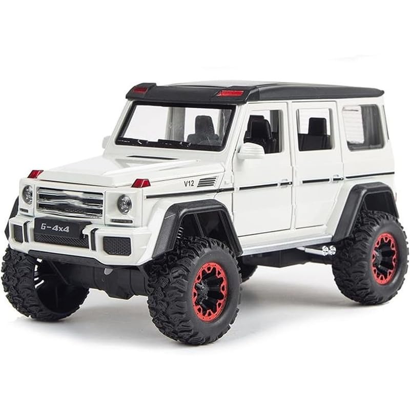 Image of Kids Model 1:24 AMG 4X4 Die Cast Metal Car Pull Back Action Opening Doors with Realistic Engine Sound Lights Toy Car Gift for Boys - White
