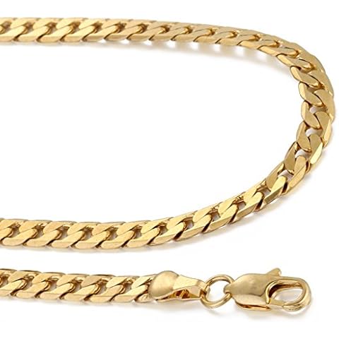 Hermah 5mm Mens Chain Womens Cut Flat Curb Cuban Link Gold Plated Necklace 20inch Cover