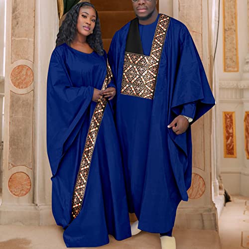 African Couple's Clothing Agbada Dashiki Matching Men's Bazin Riche Kaftan Asoebi Muslim Women Long Dresses Robe2