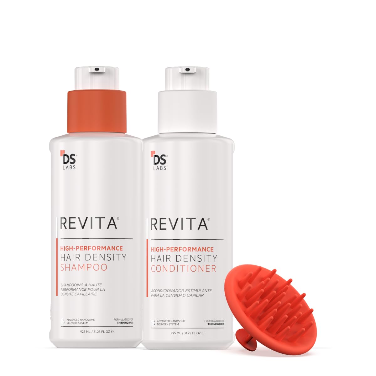 DS Labs Revita Shampoo & Conditioner 925mL & Scalp Massager– High-Performance Hair Density Kit, Volumizing, Thickening, Fuller, Sulfate & Silicone Free, For Men & Women, 925mL, Packaging May Vary