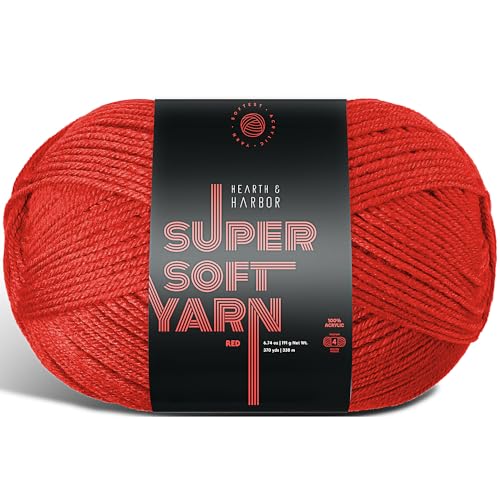 Image of Acrylic Yarn for Crocheting & Knitting - Soft Crochet Yarn for Crocheting, 370 Yards, Perfect for Crafts & Amigurumi, Medium Worsted Weight 4, Red