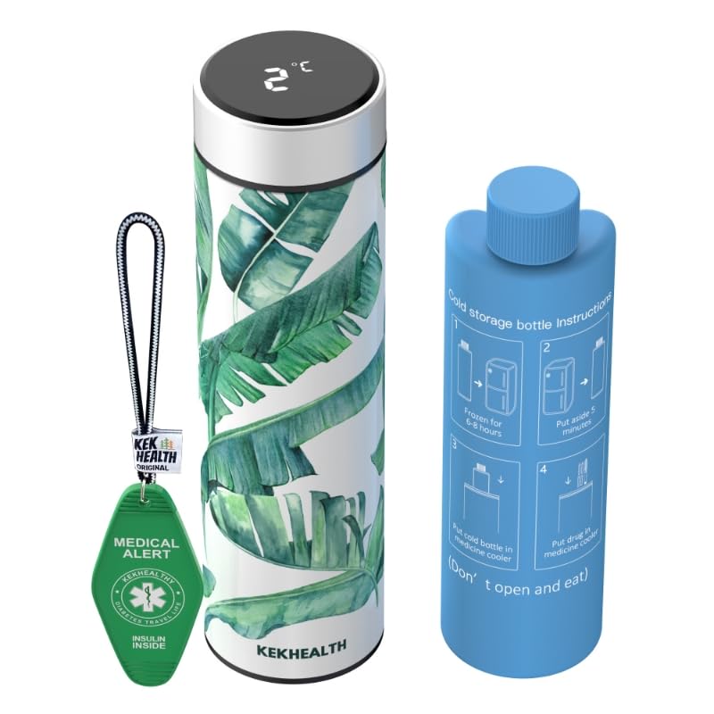 KEKHEALTH Nevera Medicamentos Portatil Con Pantalla de Temperatura 60 Horas 1-3 Pluma, Nevera Insulina Viaje para Diabéticos con 2 Enfriador, Bolsa Gel Frio(Verde)