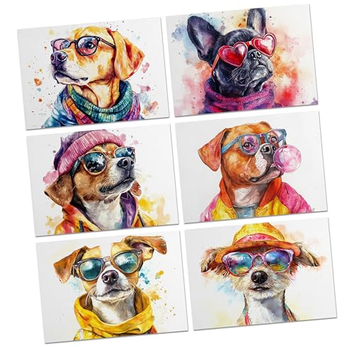 Cartes a l aquarelle Cool Dog avec enveloppes pour correspondance