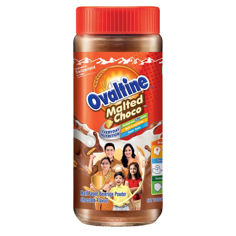 Image of OVALTINE Malted Health Drink Chocolate Flavour Powder, Health Drink for Kids Adults, Nutrition Drink with Vitamins Minerals, Tasty Milk Mix in Glass Jar Daily Energy & Wellness, 400g (Pack of 2)