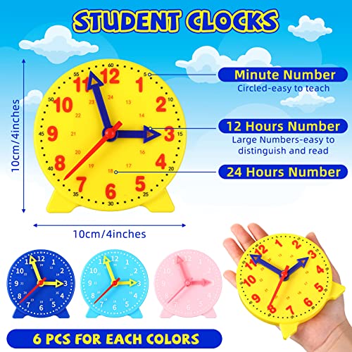 Image of Batiyeer 24 Pcs Teaching Clock Kit for Kids to Tell Time Teaching Mini Geared Clock for Kids Basic Math Development Teacher and Classroom Supplies, 4 Inch(Dark Blue, Yellow, Pink, Sky Blue)