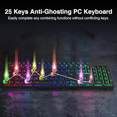 Image of Redragon S107 Gaming Keyboard and Mouse, RGB Gaming Keyboard and 3200 DPI Mouse Combo with Large Mouse Pad, 25-Key Anti-Ghosting, Mechanical Feeling Keyboard, Plug & Play to PC, Laptop