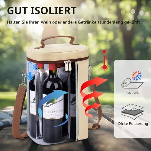 Foto von Kato Tirrinia 20L Groß Kühltasche Isoliertasche, Faltbar Picknickkorb Kühlbox mit Flaschentasche 2 Flaschen & Bier Flaschenöffner, Kühlkorb Thermo Tasche für Camping BBQ Strand Auto Einkaufen
