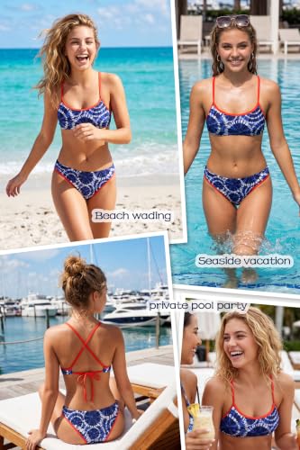 Image of Beautikini Period Spaghetti Straps Bikini Swimwear Bathing Suit for Women | Leakproof Bathing Suit,Removable Pads,Tie Back Spaghetti Straps,4-Layer Leak Proof Lining,Bikini Top and Low Waist Bottoms