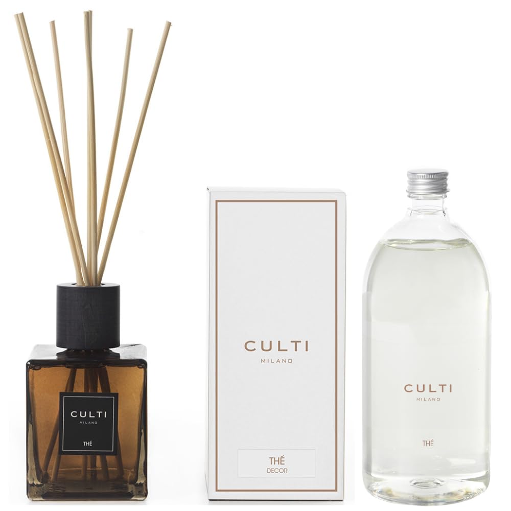 Duftstäbchen 500 ml Dekor mit Nachfüllpackung 1000 ml – eleganter Raumduft – Culti Milano – hält 6 Monate – Abdeckung 30 m² – edles Design und hochwertiger Duft (Thè)