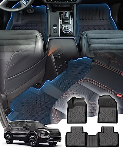 Sunsdrew Floor Mats for 2022-2025 Mitsubishi Outlander Accessories (Not Fit for PHEV & Sport) All Weather Floor Liners Front Rear 2 Rows Car Mats TPE Rubber Raised Edge