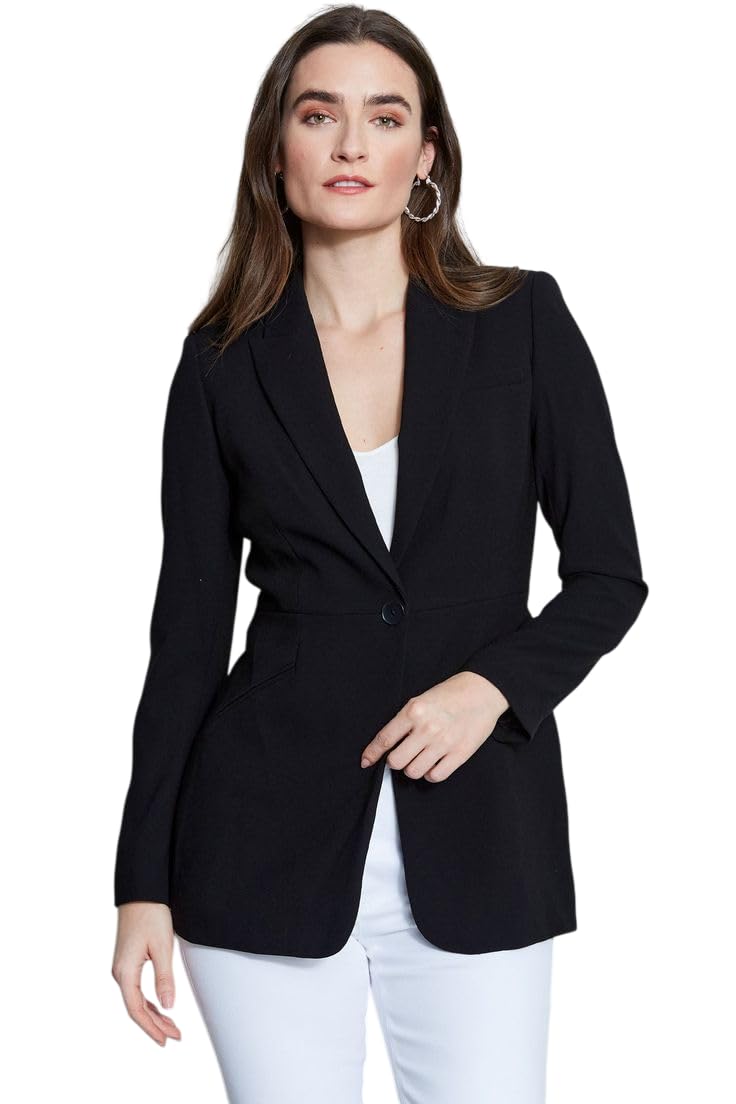 Women Cotton Blend Solid Single Breasted Blazer with Notched Lapel | Full Sleeves, Button Closure, Regular Fit Formal Blazer for Womens & Girls | Lightweight & Breathable Fabric (Black)_49-image-48