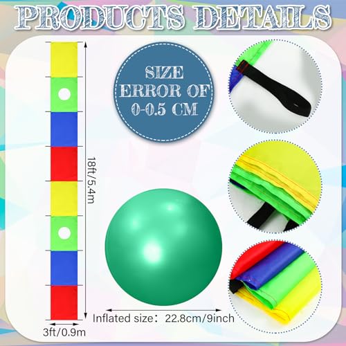 Halloscume Play Parachute for Kids Field Day Games 18 x 3 Feet Play Rectangular Rainbow Parachute Toy with 16 Handles and 1 Ball for Team Building Game Outdoor Playground Cooperative Activities(1 Set) - image 2