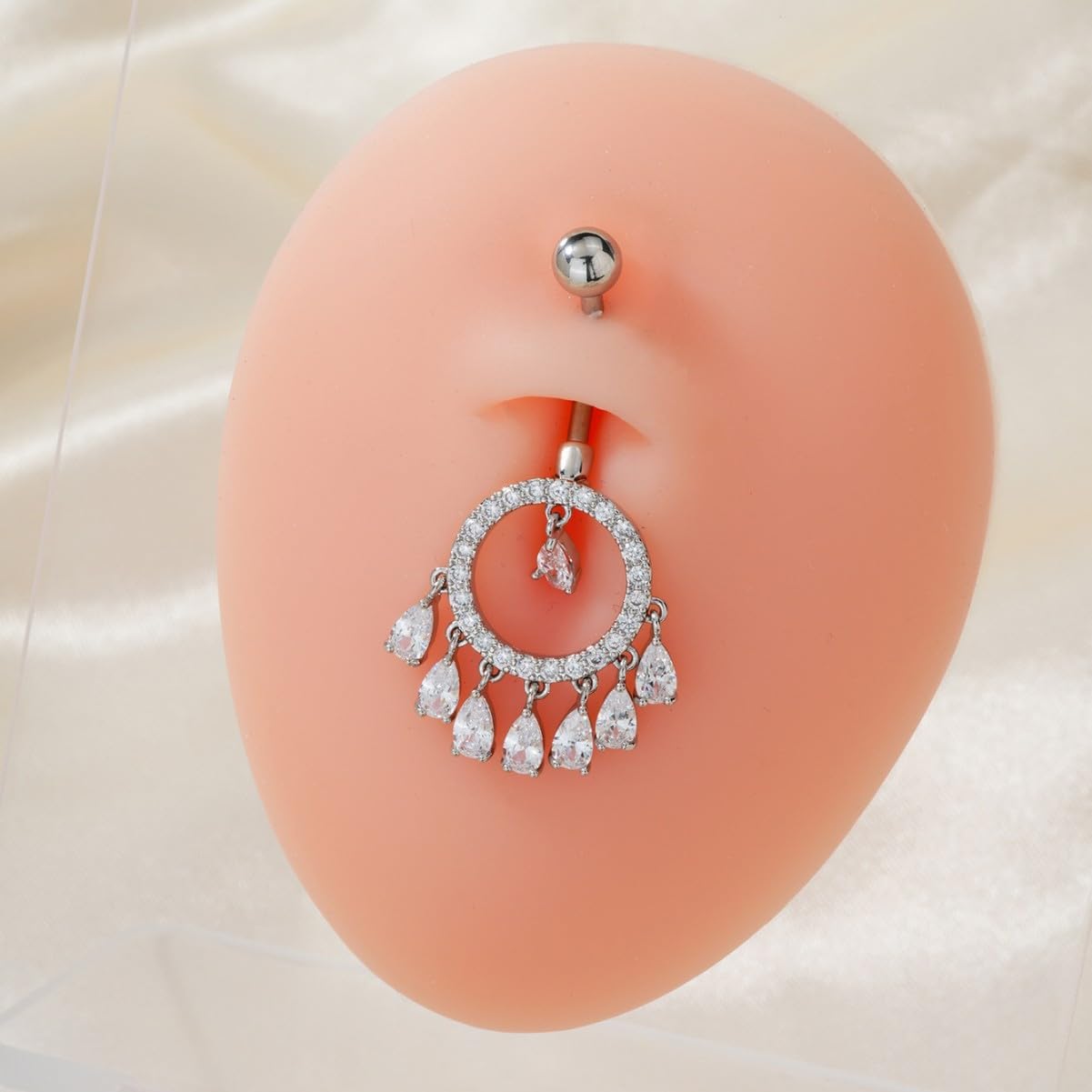 14G CZ Crystal Tassel Dangle Belly Button Rings for Women 316L Surgical Steel Belly Barbell Sparkling Cubic Zirconia Teardrop Round Dangling Belly Navel Ring Navel Piercing Jewelry - Image 2