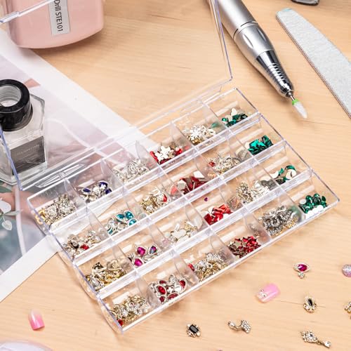 Image of 2 Pack 24 Grids Clear Plastic Boxes for Organizing, Beads Organizer Box with Dividers Bead Containers Nail Charm Organizer for Craft Collection, Container with Dividers Box for Organizing Nail Charms