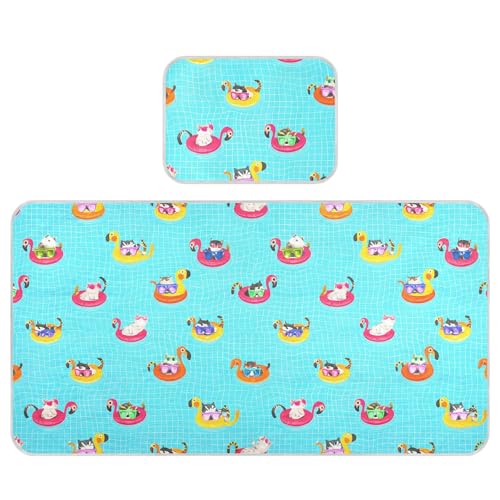 Takiito Swimming Cats Baby Cooling Mattress Pad, Soft & Breathable Cooling Mat Keep Baby Cool in Summer 28x52 in, Nursery Essential