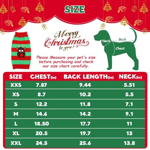 Asmea Reindeer Knitted Dog Sweater - Warm Pet Clothes, Soft Puppy Cat Christmas Jumper - Medium Green - Image 3