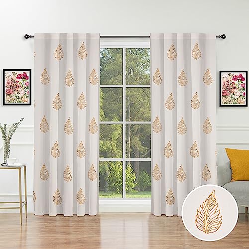 Image of THE LINEN COMPANY Duck Canvas Printed Curtains 5 Feet for Window, Leaf Design Window Curtains for Home, 5ft Set of 2, Mustard Leaf