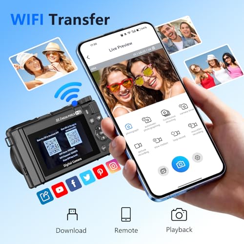 Image of 8K Digital Camera for Photography,88MP HD WiFi Vlogging Camera for YouTube with 3 inch 180 Flip Screen,Autofocus,Compact Camera with 18X Digital Zoom,Flash,32GB TF Card & 2 Batteries(Gunmetal)