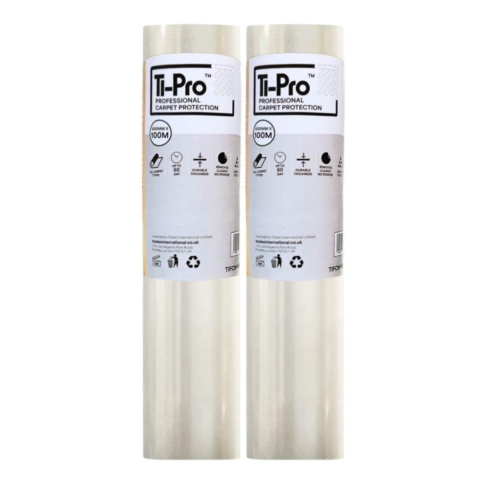 TI-Pro Clear Self-Adhesive Carpet Protector Film Roll 600mm x 100m - DIY Heavy Duty Waterproof Floor Protection | (2 Pack)