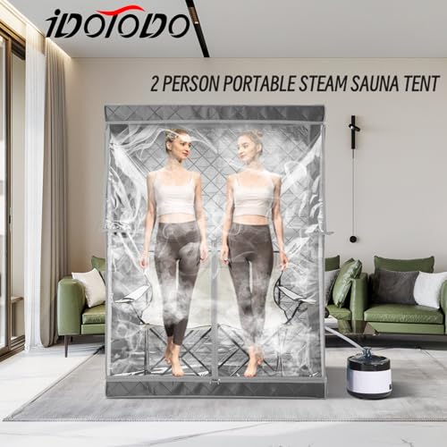 Image of Full Size 2 Person Sauna Tent, Portable Steam Sauna Tent for Home, 1 or 2 Person Foldable Lightweight, Full Body Sauna Tent for Relaxation, Steamer Not Included, 2 Person Foldable Chair