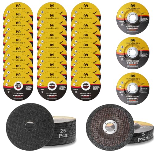 25 Pcs 4 1/2" Cut Off Wheels, 3 Pcs 4-1/2" Grinding Wheel for Angle Grinder
