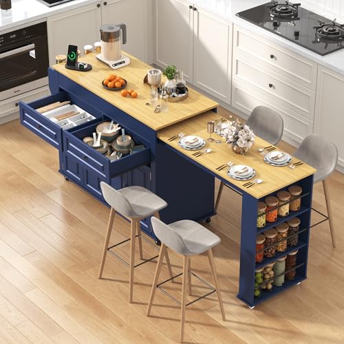 80'-48' Extendable Kitchen Island with Extended Dining...