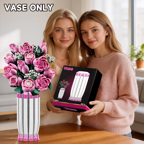aphpaio Pink Vase for Flower Sets 10347, 10280, 10328, 10342, Perfect for Displaying Artificial Flowers, Valentine's Day for Women, Girls, and Adults (Vase Only) - image 5
