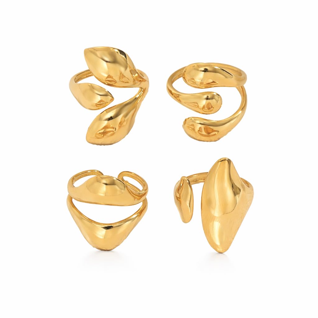 Gold Geometric Open Ring Set for Women, 4Pcs Adjustable Minimalist Rings, Abstract Sculptural Jewelry Set for Daily Wear and Gift 0032-stackable rings 1