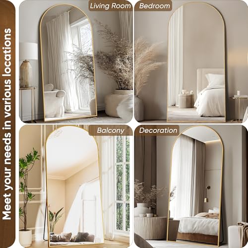 Full Length Mirror, 68"x26" Floor Mirror, Floor Standing Freestanding Arch Full Body Mirror with Stand for Bedroom, Hanging Mounted for Living Room Cloakroom, Gold