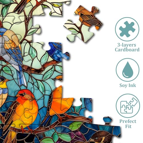 Pickforu Stained Glass Puzzle Bird Puzzles For Adults 1000 Pieces, Round Bird Tree Jigsaw Puzzle, Impossible Hard Difficult Challenging Puzzles For Adults thumb #2