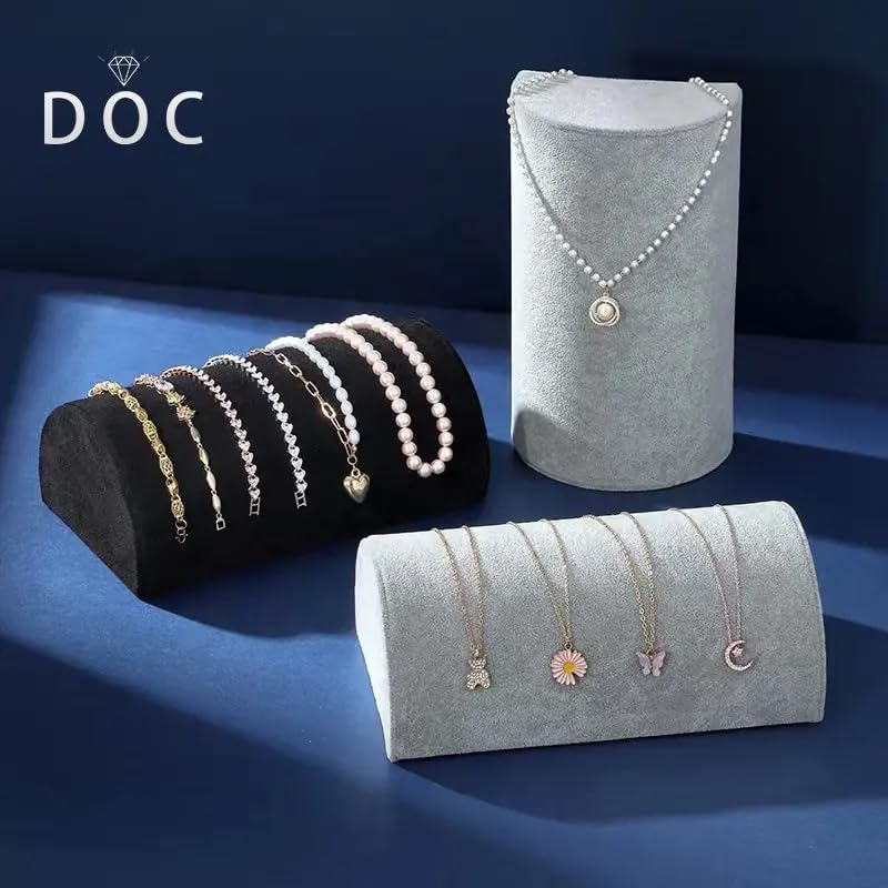 Image of Jewelry Store Counter display oval necklace display rack Gray Velvet Necklace display stand