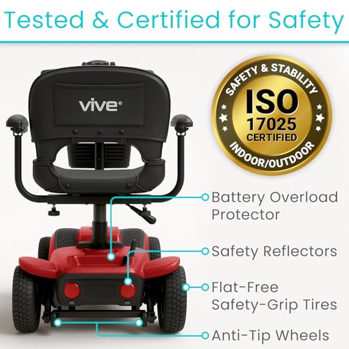 Vive 4 Wheel Mobility Scooter - Electric Powered Wheelchair Device - Compact Heavy Duty Mobile for Travel, Adults, Elderly - Long Range Power Extended Battery with Charger & Basket